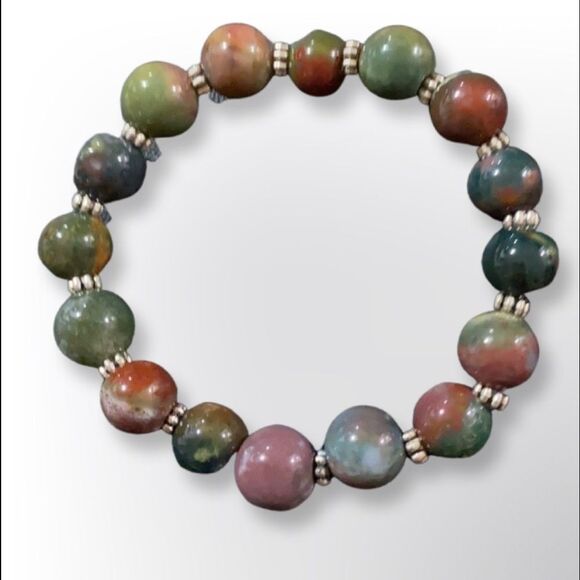 New Indian Agate Stretch Bracelet - Picture 1 of 8